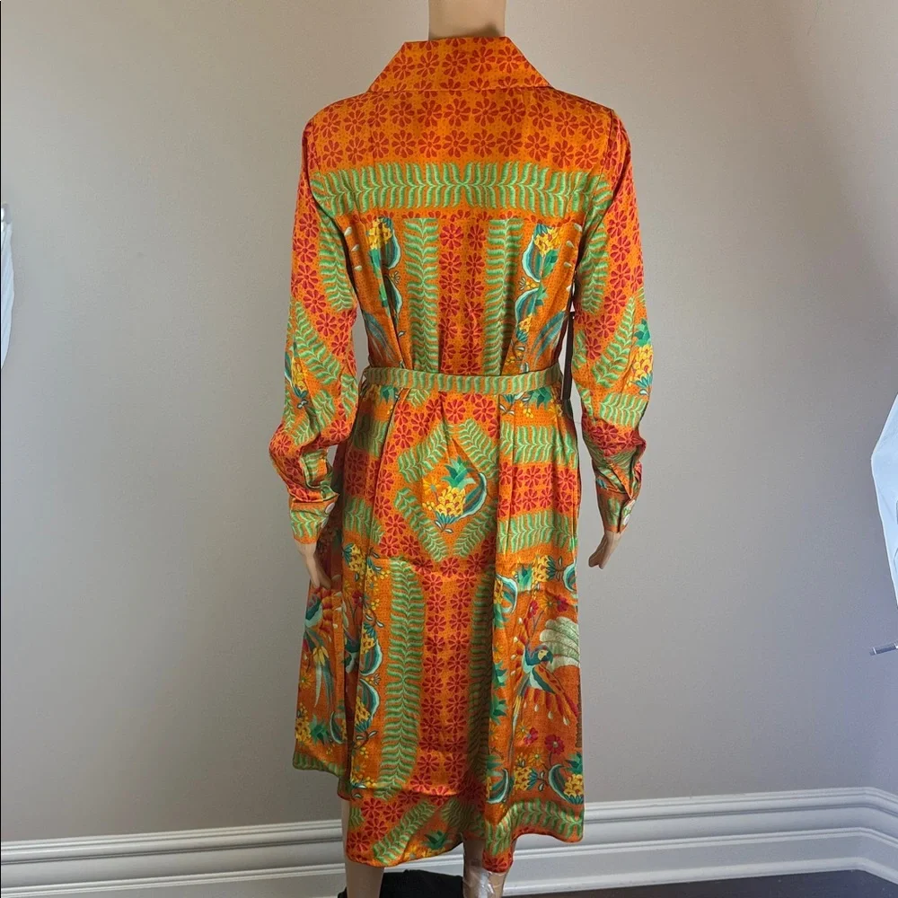 Farm Rio Belted Shirt Dress Tropic of the Macaws NWT